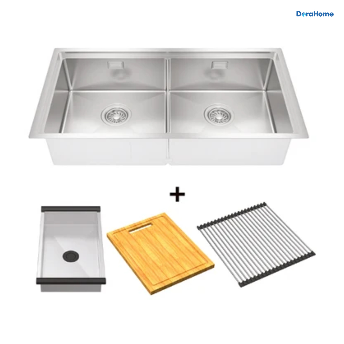 Combo Chậu rửa chén 2 hố HAFELE 567.94.023 & Phụ kiện 